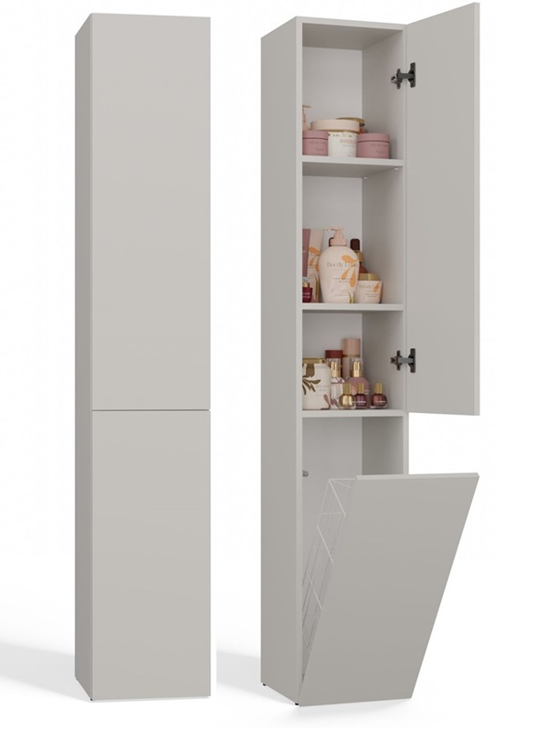 Colonna bagno a terra 1 anta 1 cesto portabiancheria 31xH174 beige Flute