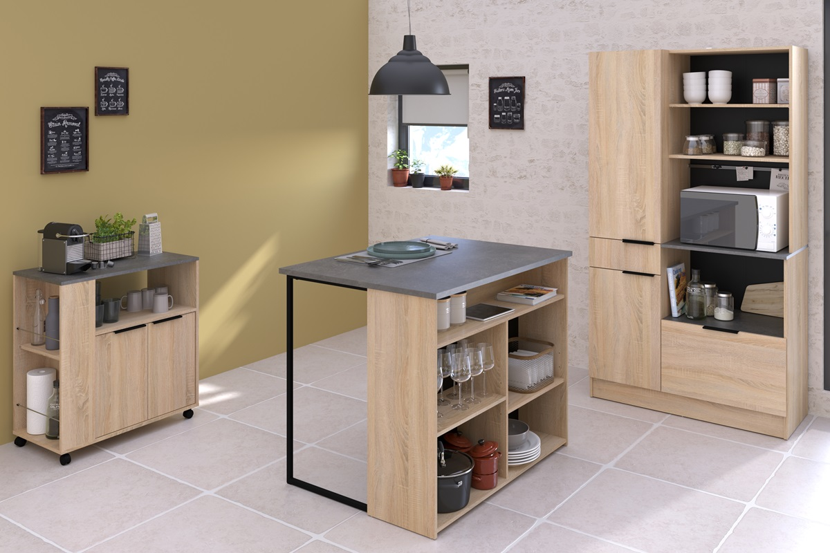 Mobile da cucina dispensa multiuso microonde 75xH80 cm rovere ossido Vinai
