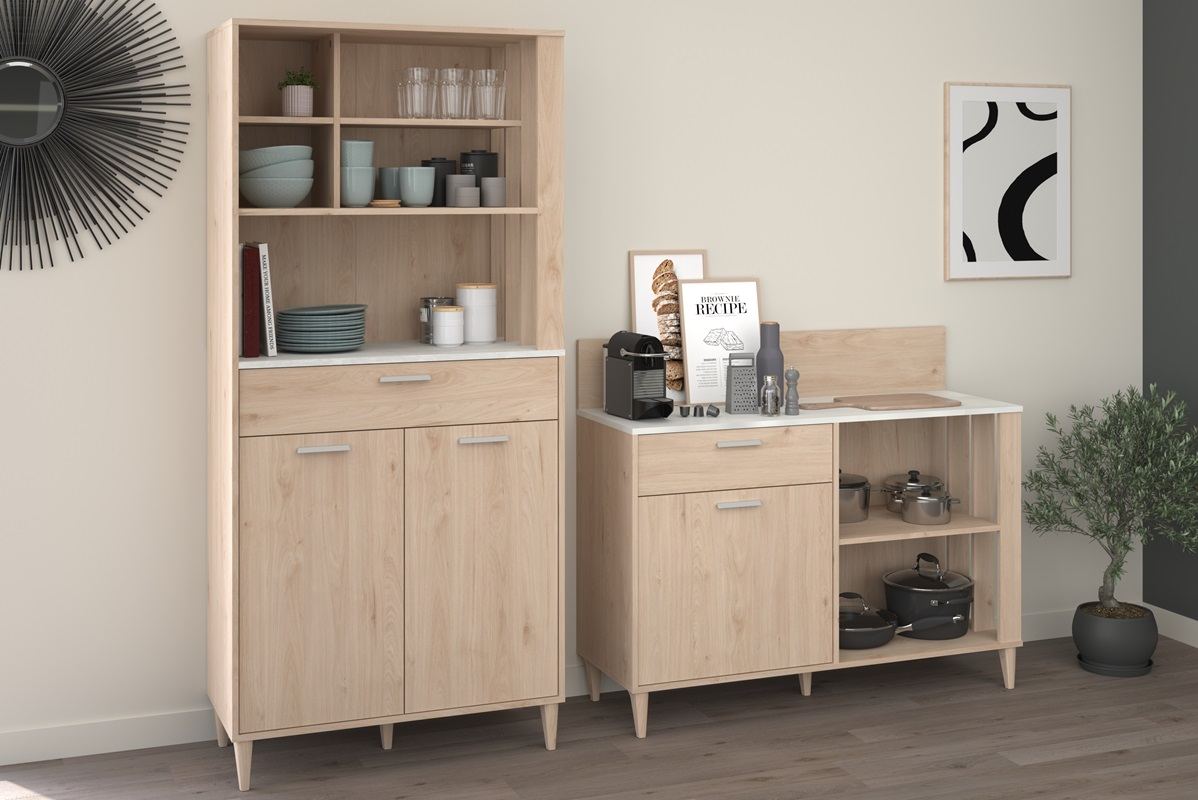 Mobile da cucina dispensa multiuso microonde 83xH182 cm rovere bianco Cooking