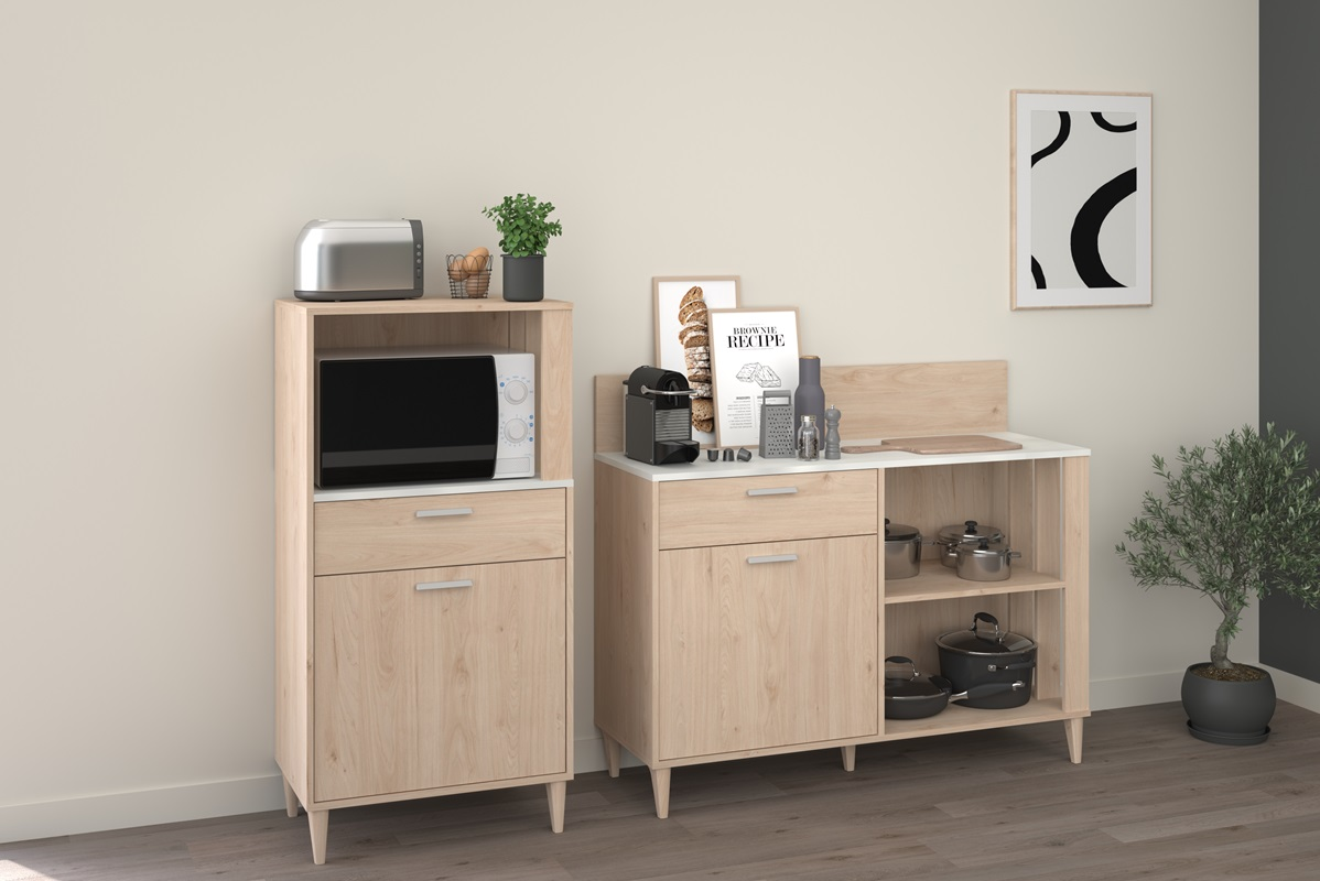 Mobile da cucina dispensa multiuso microonde 60xH120 cm rovere bianco Cooking