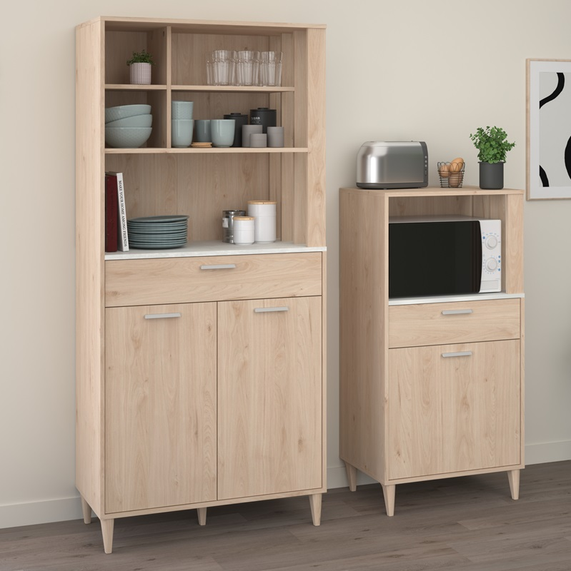 Mobile da cucina dispensa multiuso microonde 60xH120 cm rovere bianco Cooking