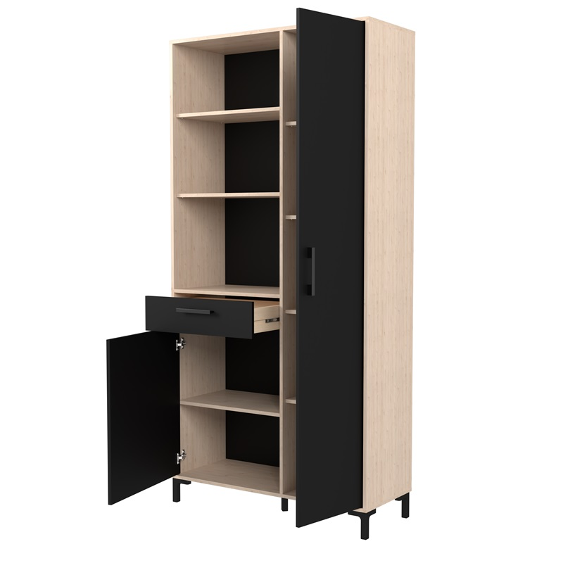 Mobile da cucina dispensa multiuso microonde 100xH206 cm rovere nero Pot