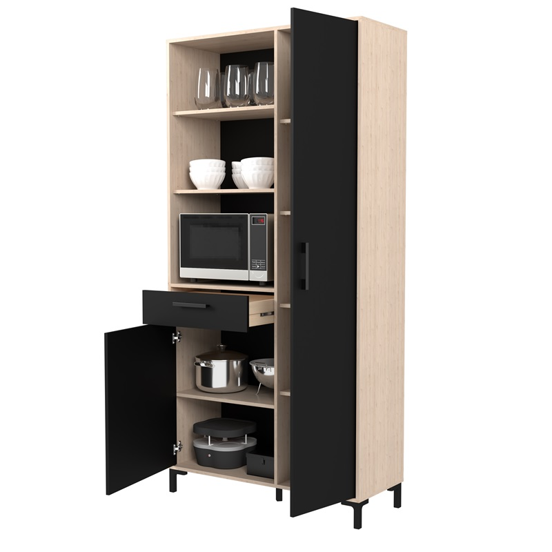 Mobile da cucina dispensa multiuso microonde 100xH206 cm rovere nero Pot