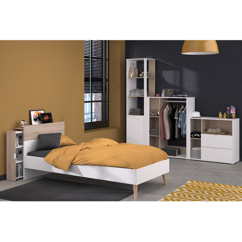 Cameretta completa bambini letto singolo comodino rovere bianco Fada-11