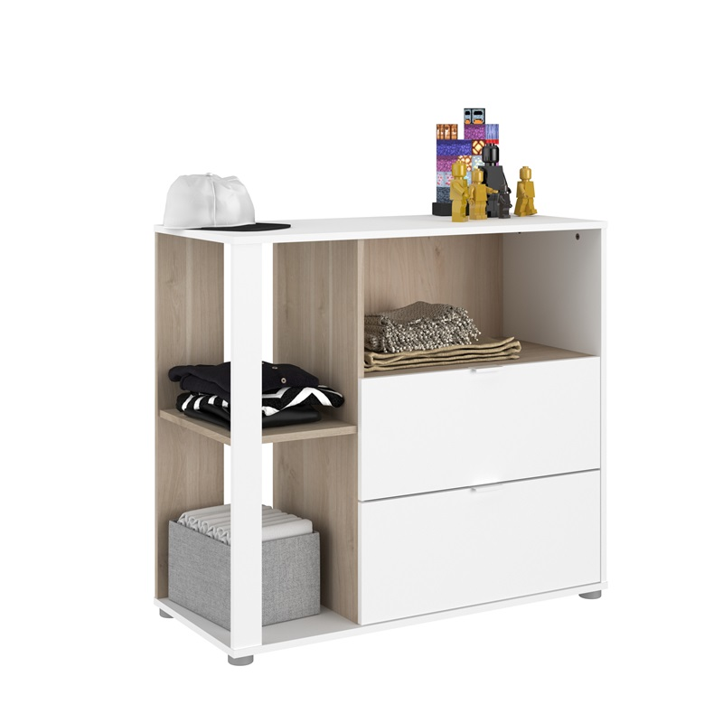 Cameretta completa bambini letto singolo comodino rovere bianco Fada-11