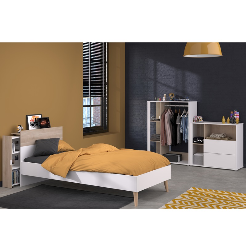 Cameretta completa bambini letto singolo comodino rovere bianco Fada-13