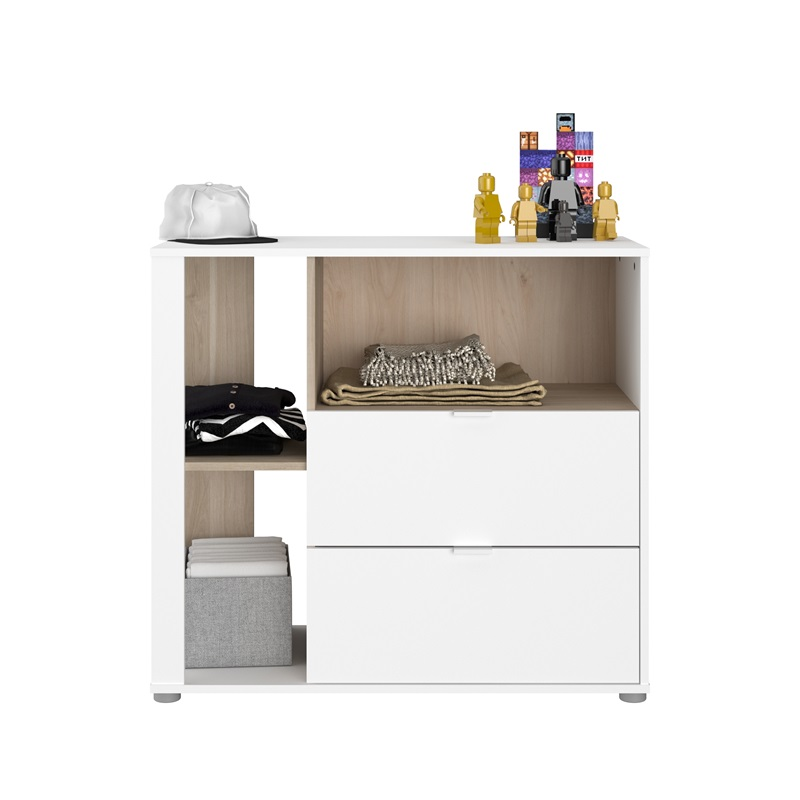 Cameretta completa bambini letto singolo comodino rovere bianco Fada-13