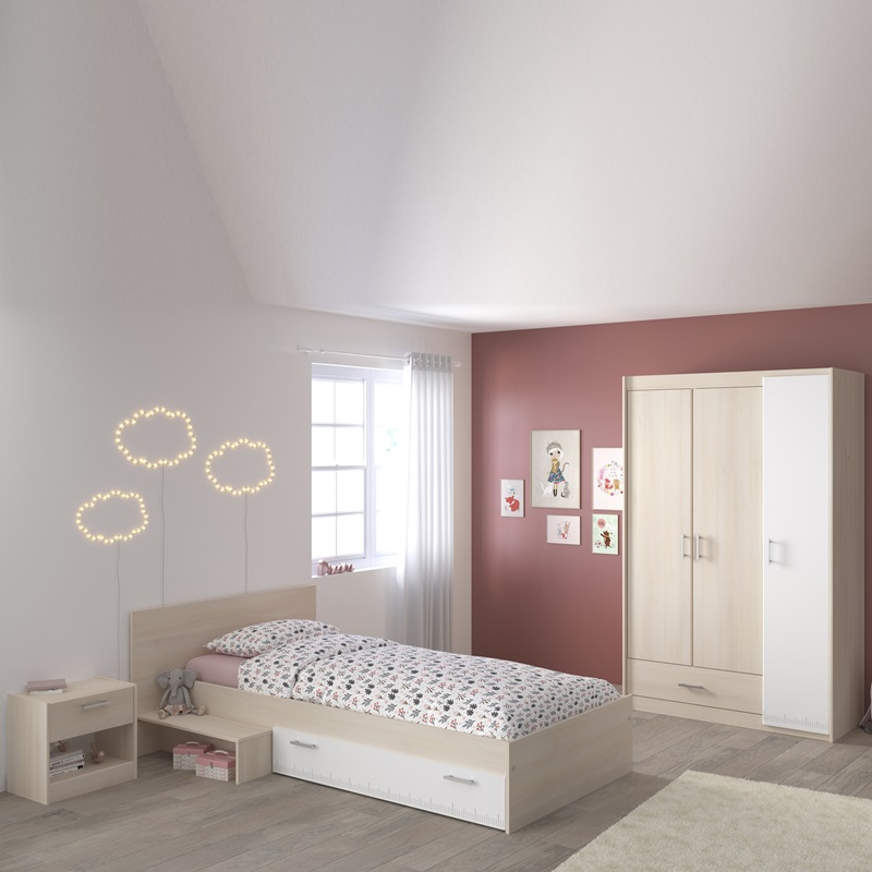 Cameretta completa bambini letto singolo rovere bianco Star-2