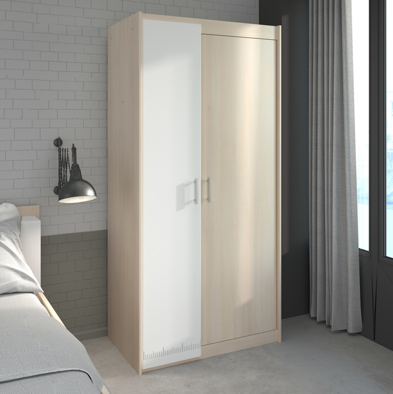 Armadio guardaroba moderno 2 ante battenti 85xH180cm rovere bianco Star