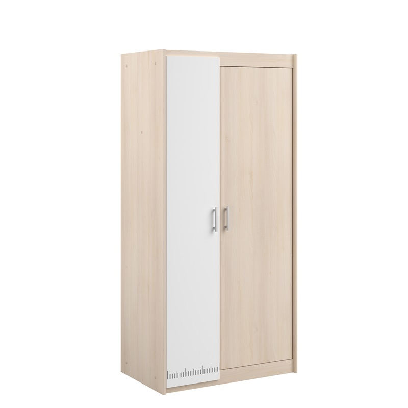 Armadio guardaroba moderno 2 ante battenti 85xH180cm rovere bianco Star