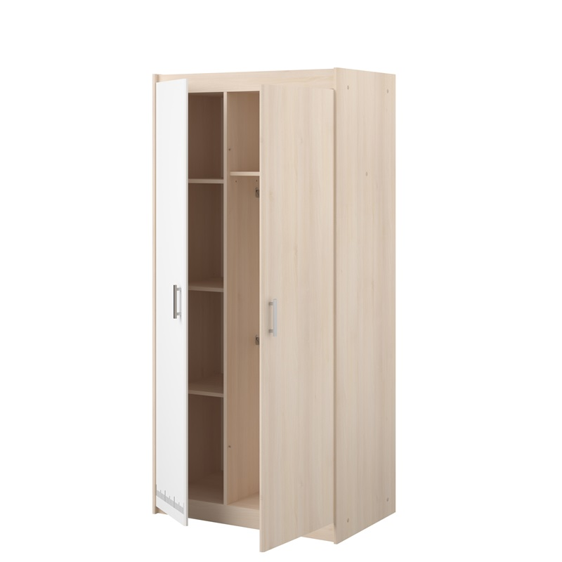 Armadio guardaroba moderno 2 ante battenti 85xH180cm rovere bianco Star