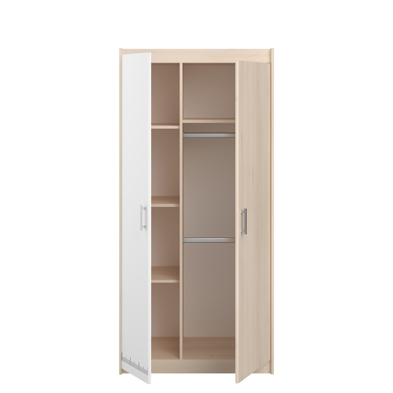 Armadio guardaroba moderno 2 ante battenti 85xH180cm rovere bianco Star