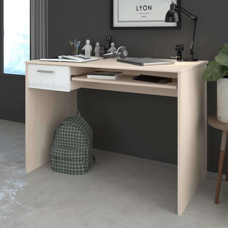Scrivania moderna ragazzi 108xH75cm 1 cassetto rovere bianco Star