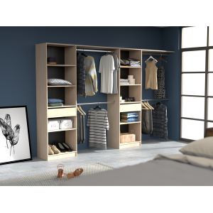 Cabina armadio 320x200h cm allungabile moderno aperto rovere bianco o nero Selin