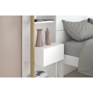 Letto matrimoniale moderno testiera attrezzata libreria comodini rovere bianco Zenko