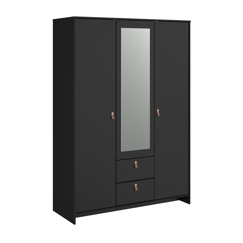 Armadio guardaroba moderno 3 ante battente 2 cassetti L137xH196 cm nero specchio Dokk