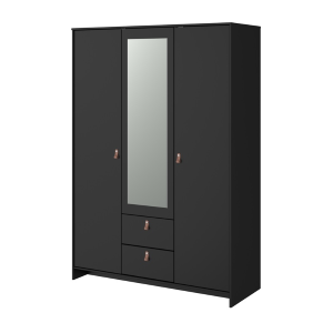 Armadio guardaroba moderno 3 ante battente 2 cassetti L137xH196 cm nero specchio Dokk