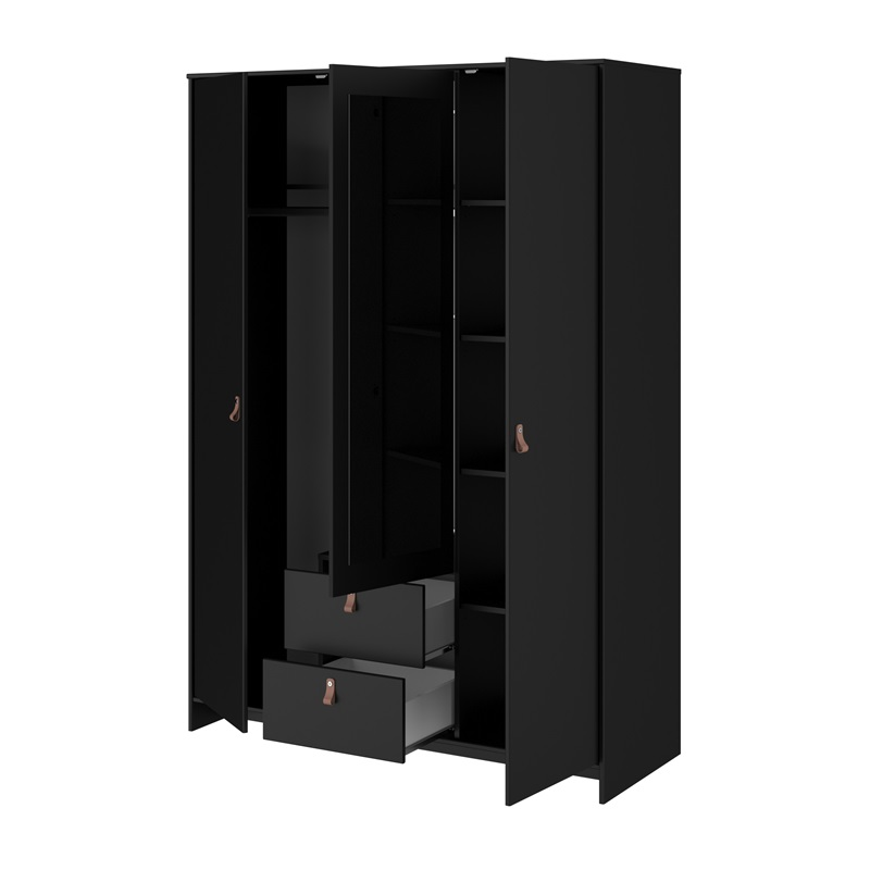 Armadio guardaroba moderno 3 ante battente 2 cassetti L137xH196 cm nero specchio Dokk