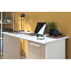 Scrivania ufficio moderna design 3 cassetti L121xP55 cm bianco rovere Vektor