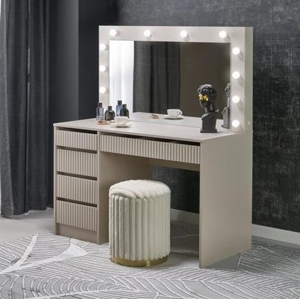 Toeletta trucco con luci moderna salvaspazio specchio 120xH140 beige Style Big