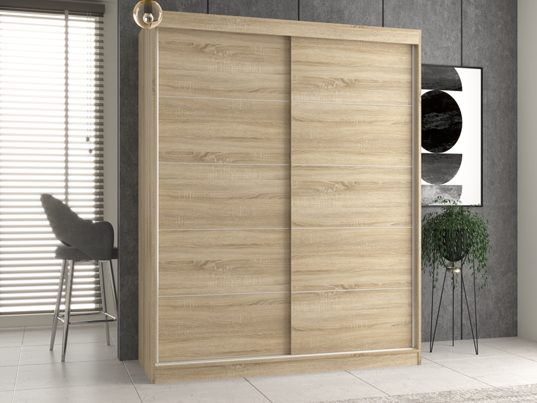 Armadio ante scorrevoli moderno 160xH200 cm rovere Quasar