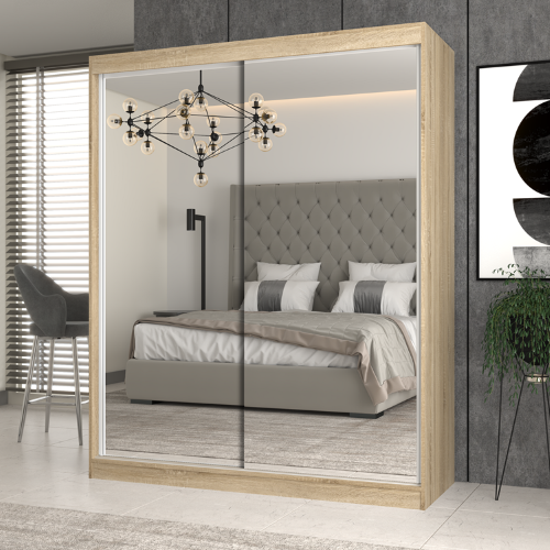 Armadio ante scorrevoli moderno 160xH200 cm specchio rovere Luna