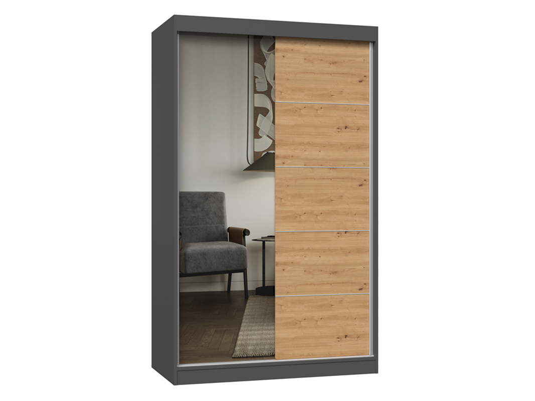 Armadio ante scorrevoli moderno 120xH200 cm specchio antracite quercia Nora