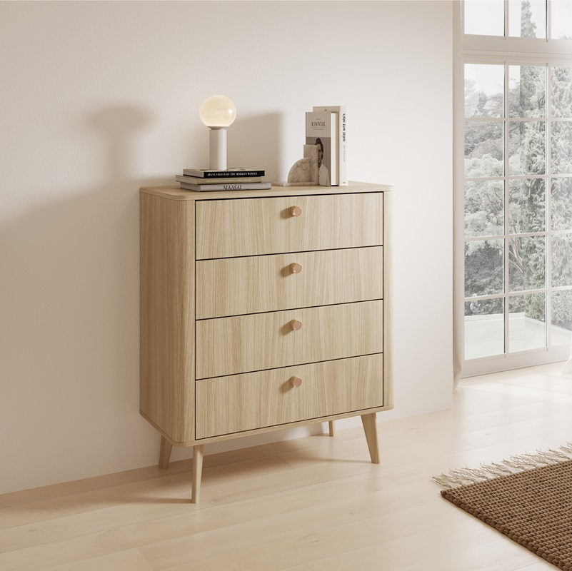 Cassettiera comò moderno 4 cassetti design 88xH103 rovere Callisto