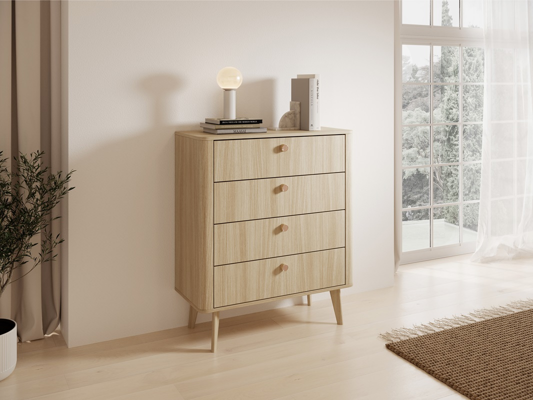 Cassettiera comò moderno 4 cassetti design 88xH103 rovere Callisto