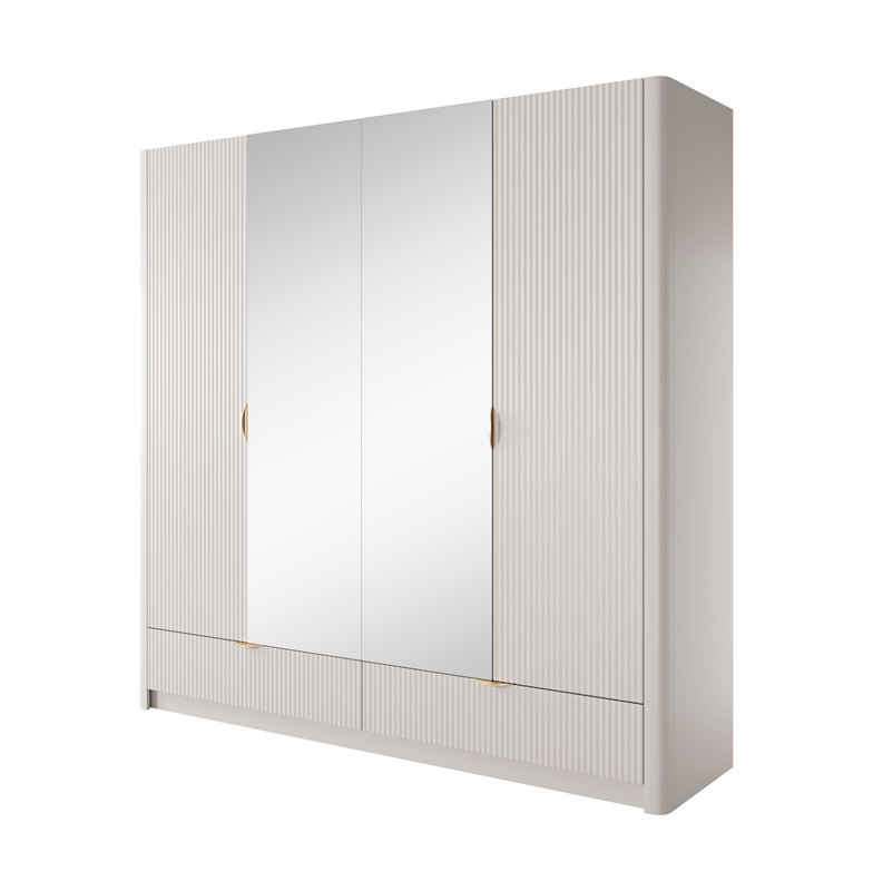 Armadio moderno 4 ante 2 cassetti specchio design 213xH208 beige oro Skadi