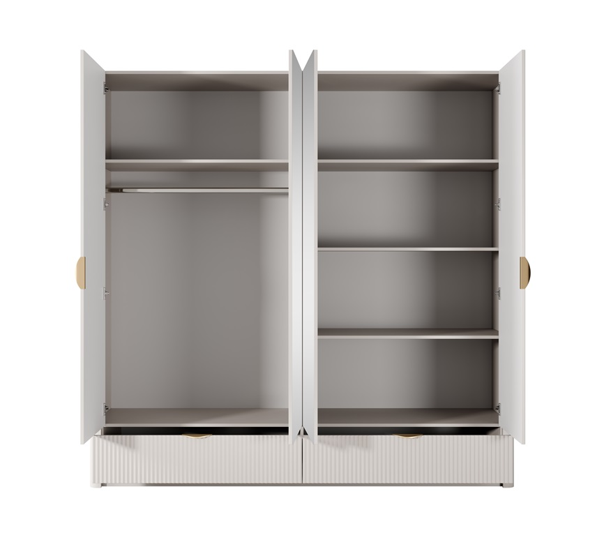 Armadio moderno 4 ante 2 cassetti specchio design 213xH208 beige oro Skadi