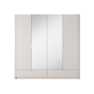 Armadio moderno 4 ante 2 cassetti specchio design 213xH208 beige oro Skadi