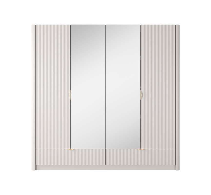 Armadio moderno 4 ante 2 cassetti specchio design 213xH208 beige oro Skadi