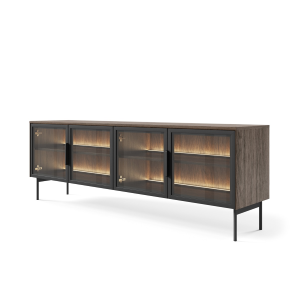 Mobile porta tv moderno vetrina 4 ante design 181xH82 rovere scuro nero Vichy