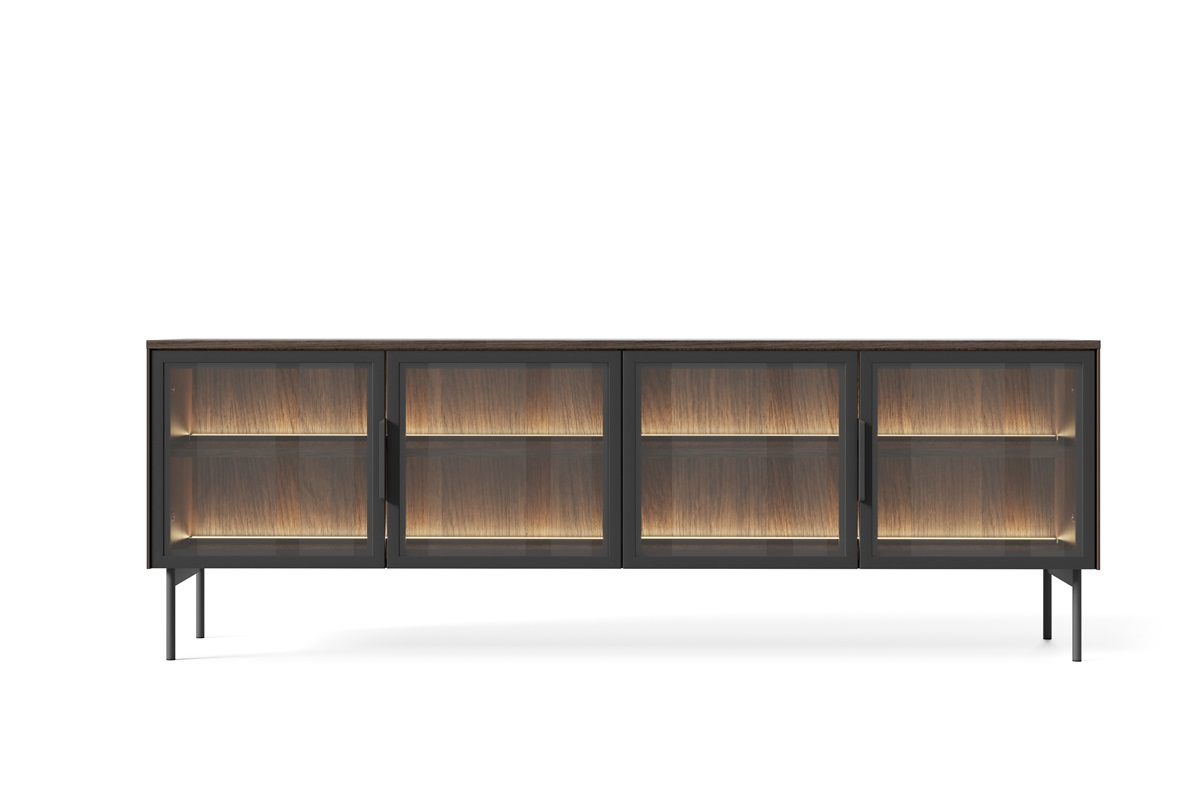 Mobile porta tv moderno vetrina 4 ante design 181xH82 rovere scuro nero Vichy