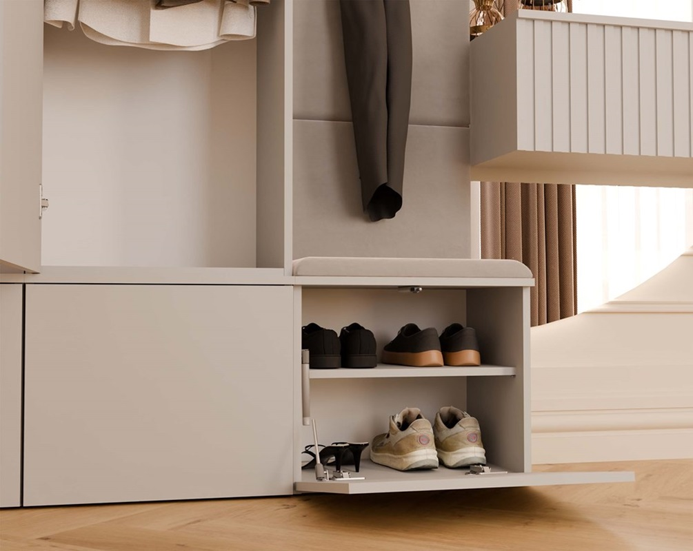 Mobile ingresso moderno 200xH238 cm cassapanca beige Berlino