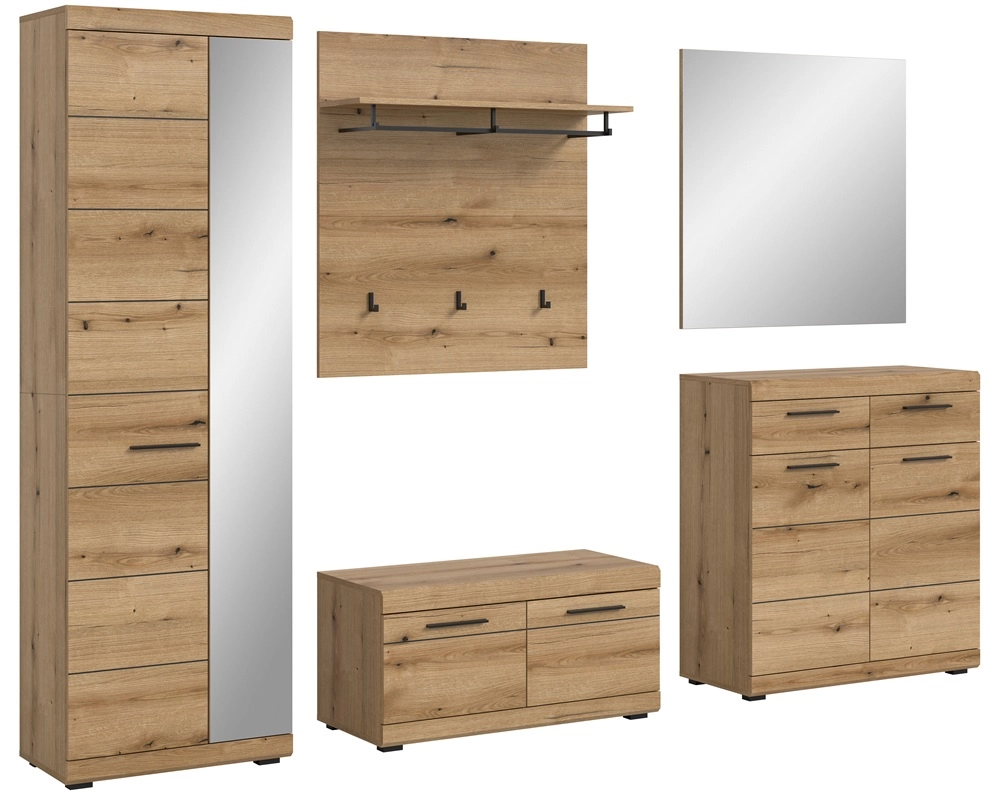 Mobile ingresso moderno appendiabiti specchio 272xH197 cm rovere Bloom