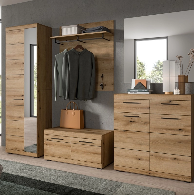 Mobile ingresso moderno appendiabiti specchio 167xH197 cm rovere Bloom