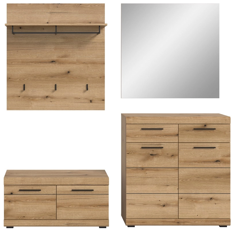 Mobile ingresso moderno appendiabiti specchio 195xH197 cm rovere Bloom