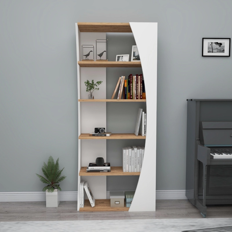 Libreria moderna soggiorno parete design colonna 63xH150 cm rovere bianco Kelan