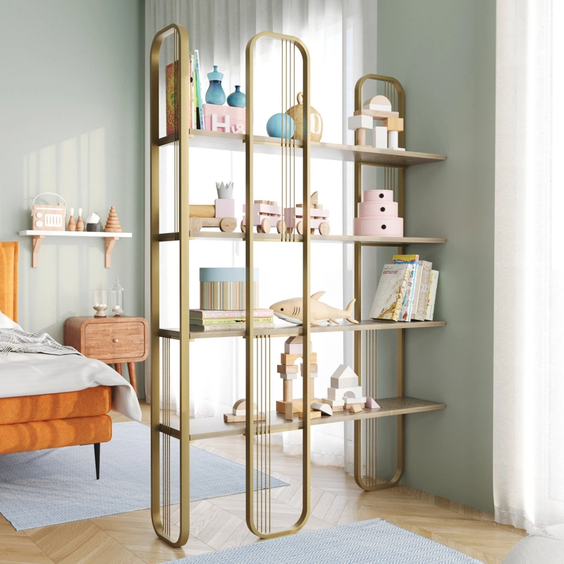 Libreria moderna design parete divisore industrial 124xH182 cm oro Nolan