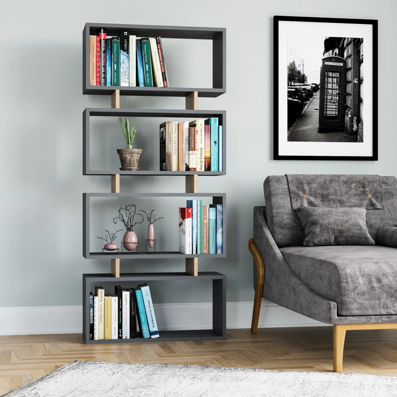 Libreria moderna soggiorno design colonna 72xH161 cm antracite rovere Arvenia