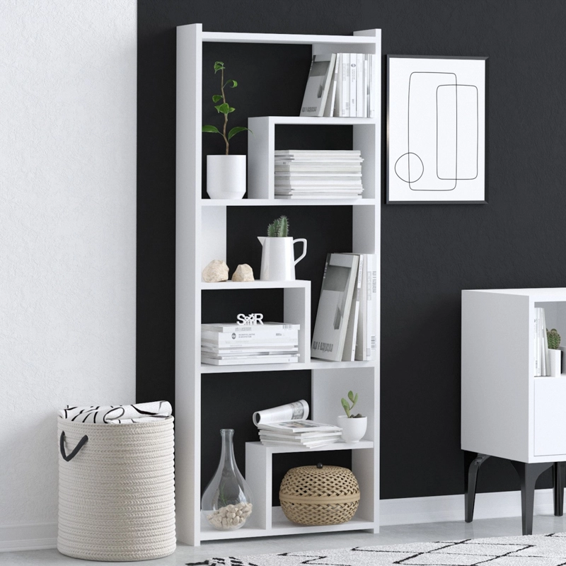 Libreria moderna soggiorno design colonna componibile 60xH150 cm bianco Aurelia