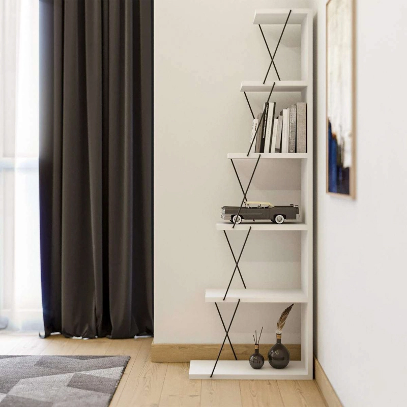Libreria moderna soggiorno design colonna metallo 50xH150 cm bianco Levante