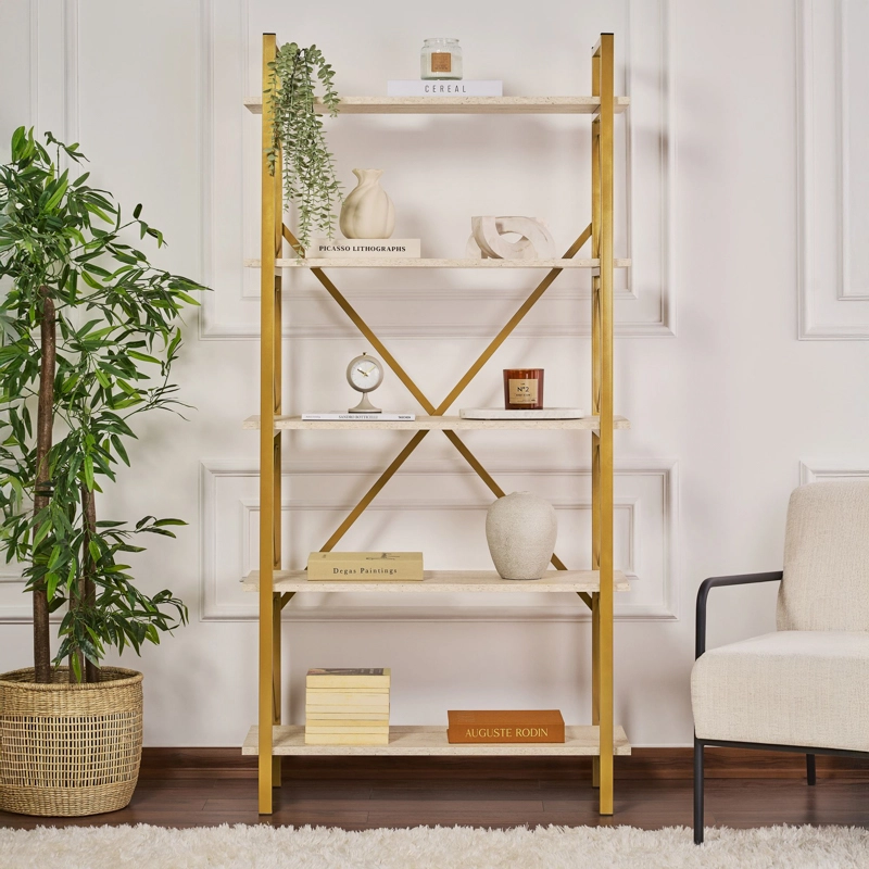 Libreria moderna soggiorno design 90xH180 cm marmo oro Teldor