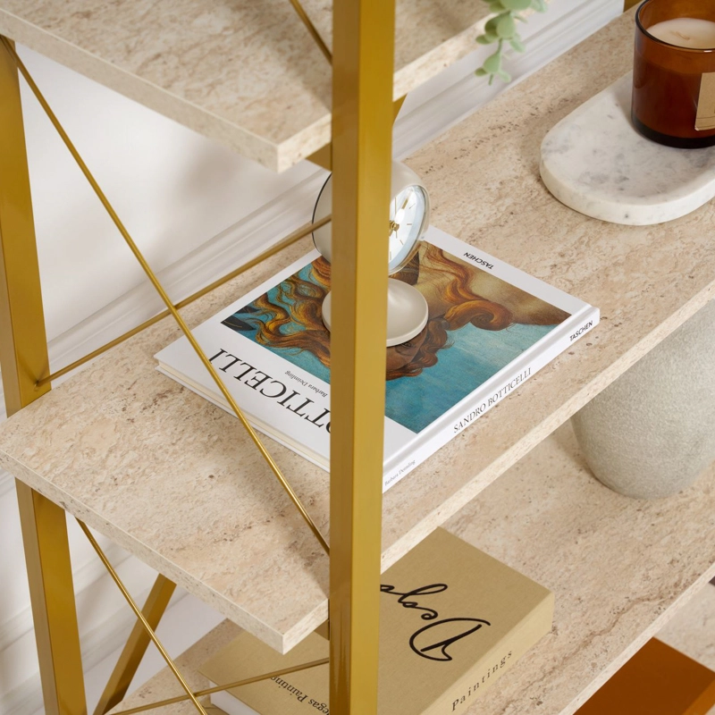 Libreria moderna soggiorno design 90xH180 cm marmo oro Teldor