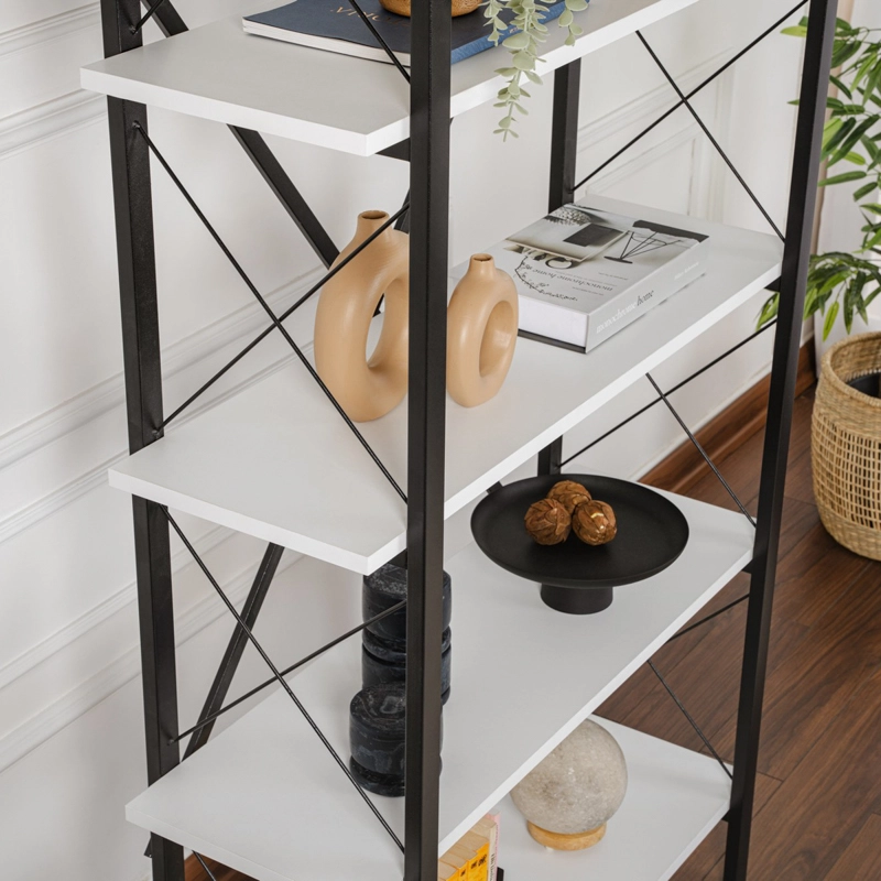 Libreria moderna soggiorno design industrial 90xH180 cm bianco nero Teldor
