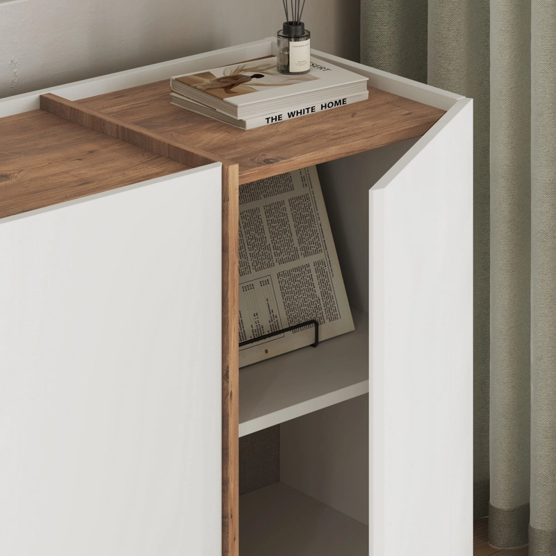 Credenza madia moderna soggiorno design 4 ante 180xH80 cm pino bianco Belvar
