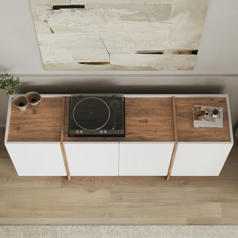 Credenza madia moderna soggiorno design 4 ante 180xH80 cm pino bianco Belvar