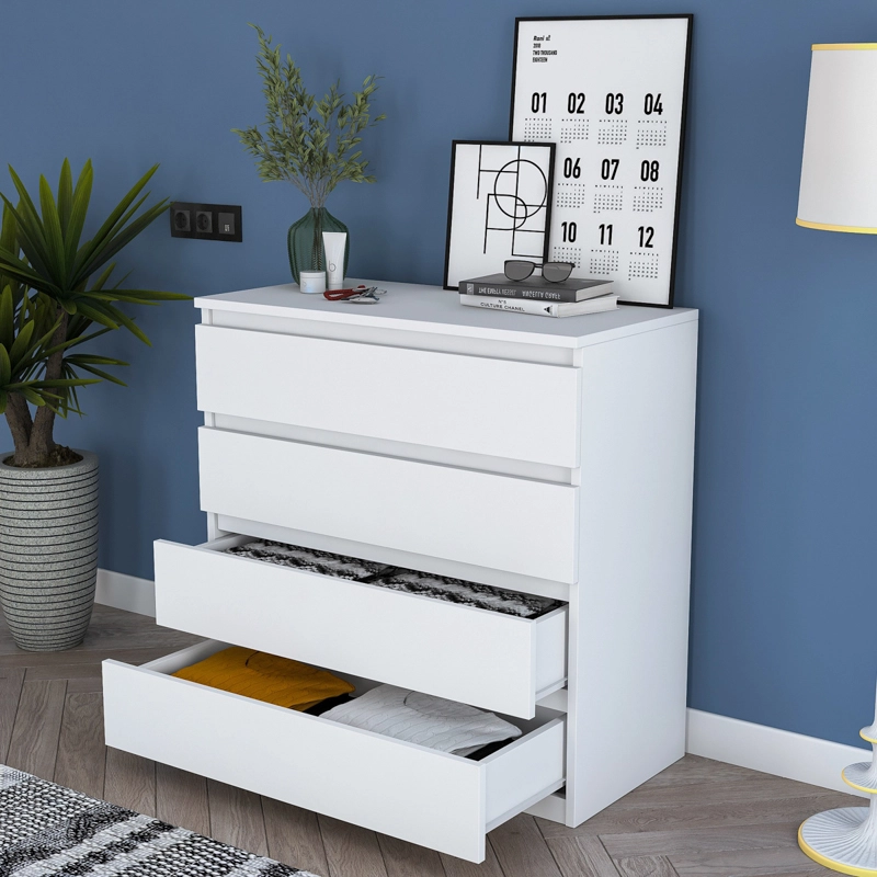 Comò cassettiera moderna camera da letto 80xH97 cm bianco Birch